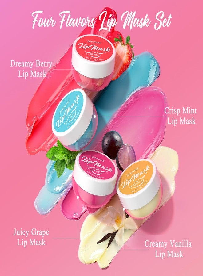 SHVYOG 4 Pack Lip Mask Set, Hydrating Lip Mask Overnight - Berry, Grape, Mint, Vanilla Flavors, Lip Sleeping Mask Nourish Lip Balm with Vitamin C & Shea Butter | Dry Lips Care Gift - Image 2